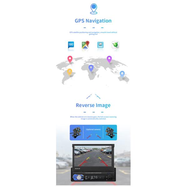 7 Inch GPS Car Mount Tablet Android 1 DIN Telescopic Screen Car Player Wifi HD 1080P