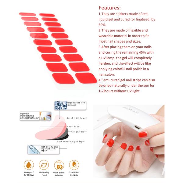 OEM ODM Nail Paint Solid Color Strips with Designs Custom Semi Cured Gel Polish Wraps