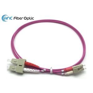LC To SC Fiber Patch Cable Violet OM4 50 / 125 Duplex Bend Insensitive