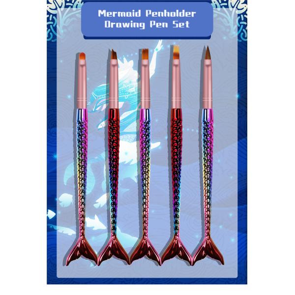 Professional 100% Kolinsky Mermaid Penholder Drawing Pen Set with Acrylic Nail Brush
