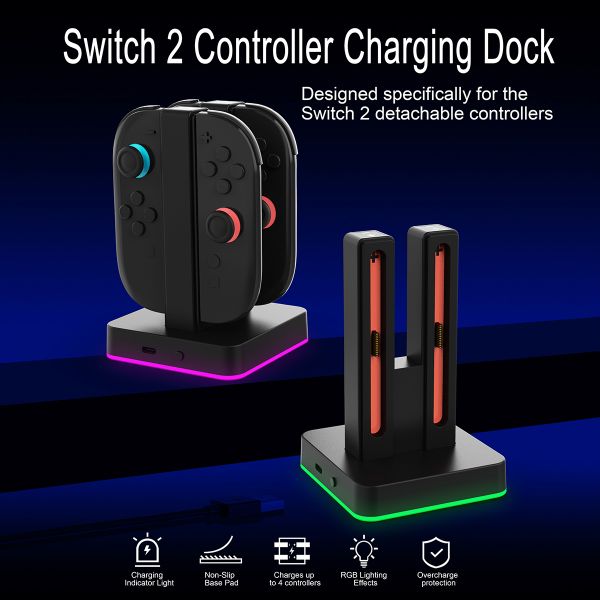 Charging Dock for Nintendo Switch 2 – Dual USB-C Ports with LED Indicators