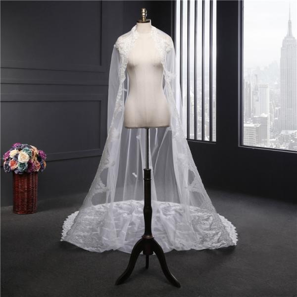 New Styles Customized Appliqued Lace 3.5m*1.8m Cathedral Tulle Bridal Wedding White Veil With Hair Comb