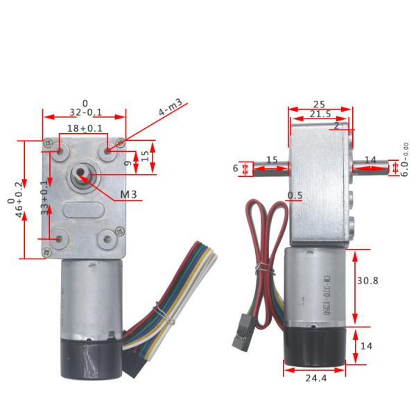 90rpm High Torque DC Worm Gear Motors 6V 12V With Dual Shaft Encoder