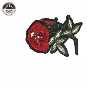 Handmade Rose Embroidery Patch , Flower Sew On Patches With Red Applique