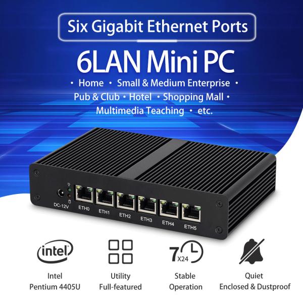 Intel Pentium 4405U 6 Gigabit Network Software Router Mini PC Firewall PFsense