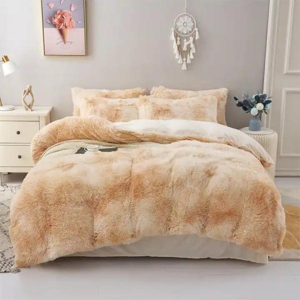 Buy Blue Tie Dye Gradient Shaggy Warm Mink Velvet Duvet Bedding Set for Winter 500TC Gifts at wholesale prices