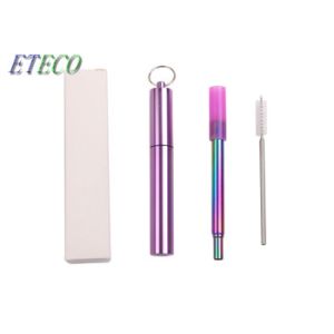 Flexible Reusable Telescopic Straw , Wide Metal Straws With Cleaning Brush