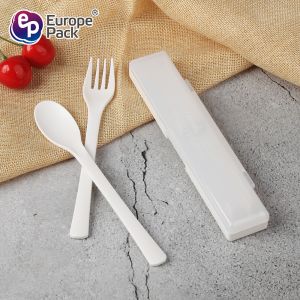 Plastic knife and fork set in box