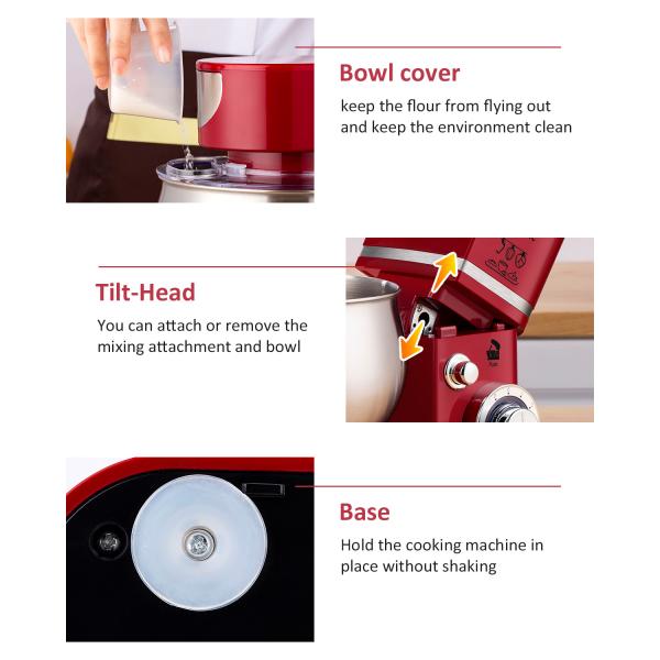 Multifunctional 5L Kitchen Stand Mixer with 6-Speed Setting and Variable Speed Function