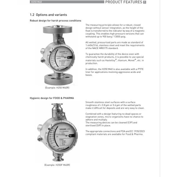 KROHNE H250/RR/M40/ESK-Ex ,S/N:E250000000692411 Variable Area Flow Meter