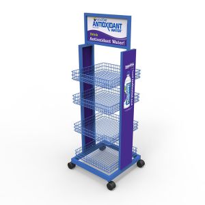 Demountable Water Bottle Display Rack Beverage Display Stand With Casters