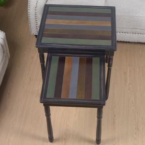 Retro Striped Black E1 MDF Board Solid Wood Coffee Tables