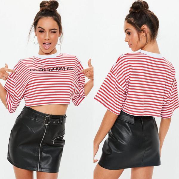 Buy Clothing Women Cropped Stripe T Shirt at wholesale prices