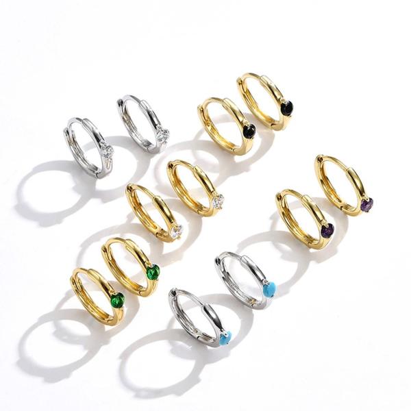 1.6g 1.5x0.3cm Stainless Steel Gold Hoop Earrings Party CZ Real Silver Earrings ODM