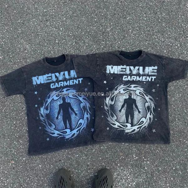 Custom Streetwear Summer Acid Wash Vintage Boxy Heavyweight Two Piece Shorts Suit Screen Printing Tee T Shirt and Shorts Set