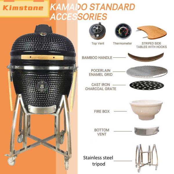 KIMSTONE Large 28 Inch Kamado Grill Outdoor Kitchen Charcoal Barbecue Grill Smokeless Camping Barbecue Grill