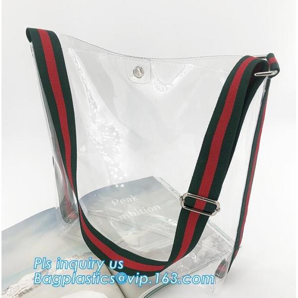 PVC Tote Shoulder Bag Gym Travel Beach shopping bags, Made in China transparent PVC shoulder bag clutch bag, packaging