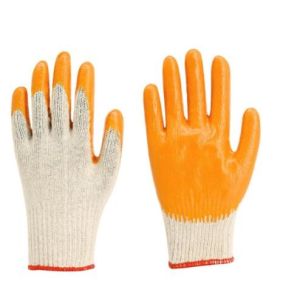7Ga Orange Latex Work Gloves Cotton Yarn Dipped Rubber Coated Glove