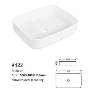 Solid Smooth Counter Top Bathroom Sink Ceramic Easy Maintain Rectangular Wash