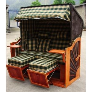 All Weather Waterproof Roofed Wicker Beach Chair With Two Seat