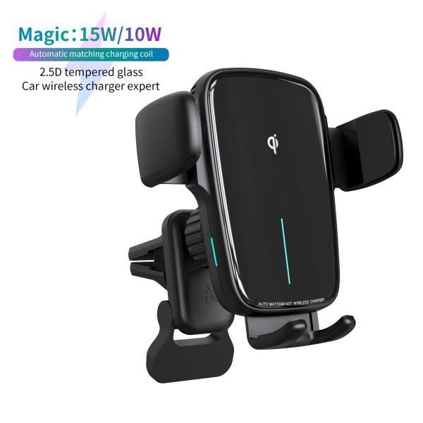 Buy 15W Fast Charging Wireless Car Phone Holder with Auto Matching Coil and Type C Connection at wholesale prices