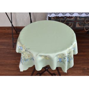 Chemical Fiber Light Green Table Cloth , Embroidered Square Table Cloths