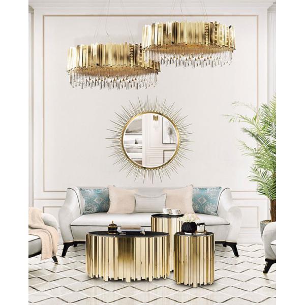 45x57cm Luxury Living Room Center Table For Black Sofa Round Side Metal Base