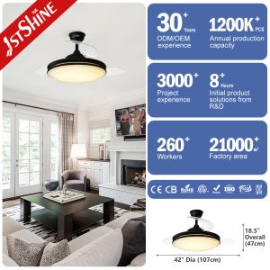 230V Decorative Lighting Retractable LED Ceiling Fan with Dimmer Support 42 Inch