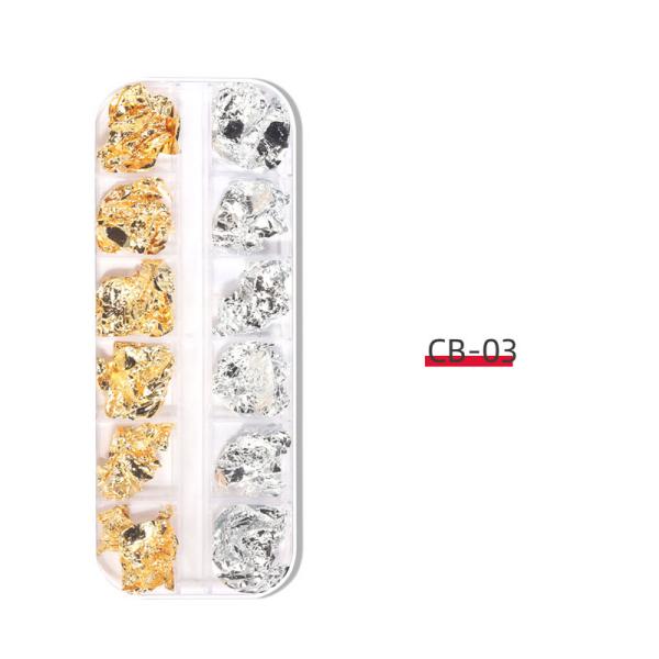 12 Grid Boxed Nail Art Gold and Silver Foil Paper 2D Style 4 Color Gold Wave Fragments