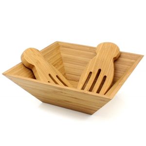 Eco Friendly Totally Bamboo Salad Bowl Set With Matching Salad Servers
