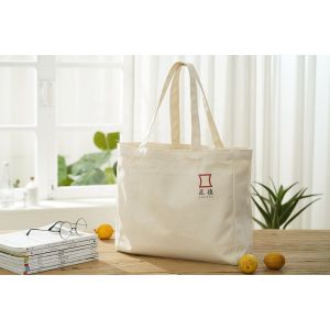 Fashion Ladies Beige Cotton Canvas Tote Bag with Custom Printed Logo
