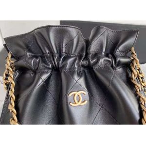 Bucket Genuine Leather Shoulder Handbag , 30cm Black Chain Handbag