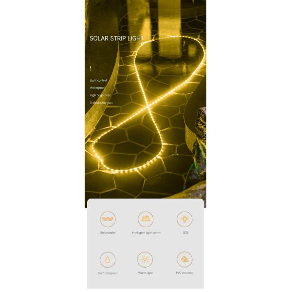 SMD 5050 LED Solar Strip Light , IP67 Flexible Decorative Rope Lights 3500K