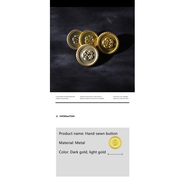 18mm light gold metal flower shape round high feet decorative jacket sweater coat button suit button