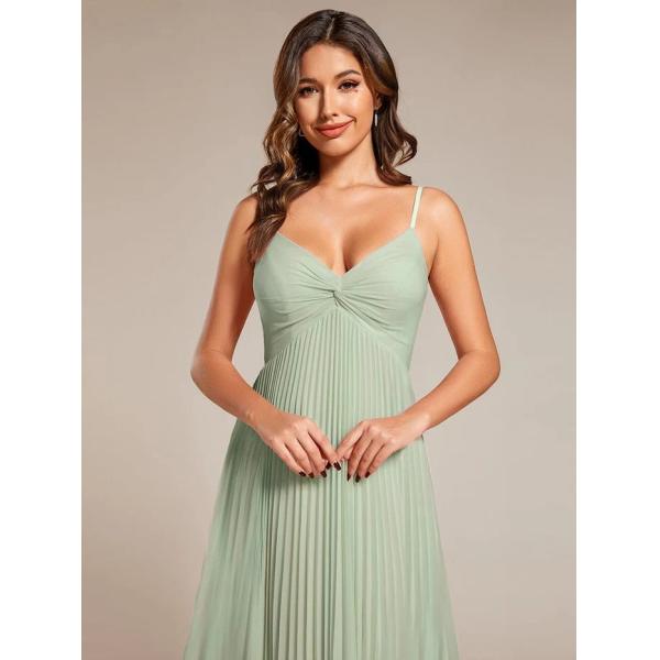 V-neck Empire Midi Mint Green Chiffon Stacked Pleating Backless Wedding Guest Dress Cocktail Dresses