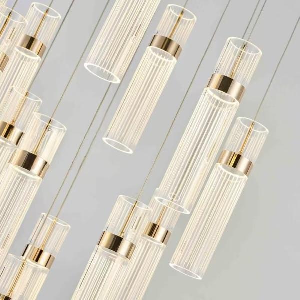 Duplex Long Chandelier Staircase Fashion Light Luxury Simple Postmodern Creative Rotating Loft Art Hollow Living Room Light