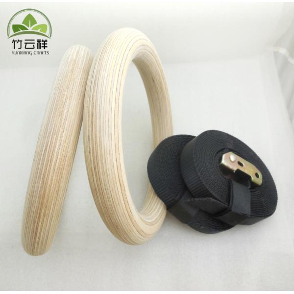 Wood Gymnastics Rings with Adjustable Cam Buckle Long Straps Exercise Rings Non-Slip Training Rings for Home Gym