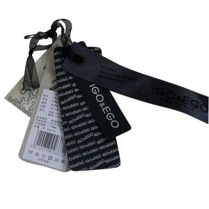 China Black Safe Pin Clothing Hang Tags , Black Recycle Paper Ribbion Hoop on sale