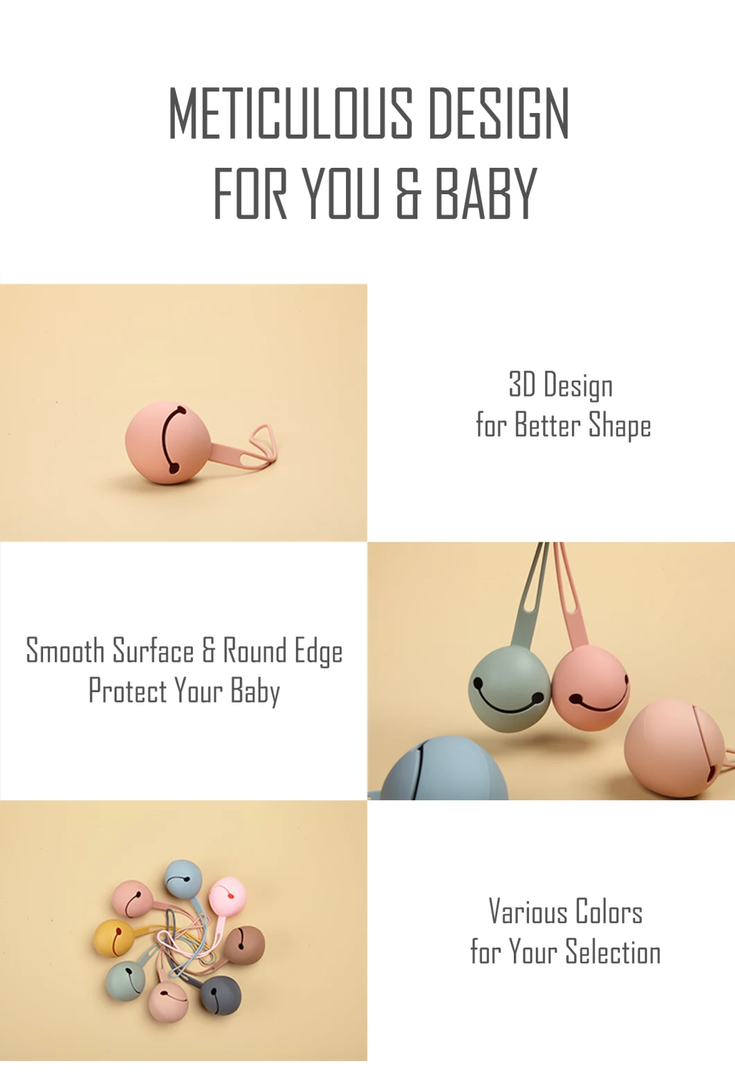 Smiley-Faced 100% Food Grade Silicone Dummy Case with Strap