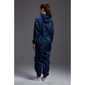 Antistatic ESD cleanroom coverall dark blue color with hoods zipper open
