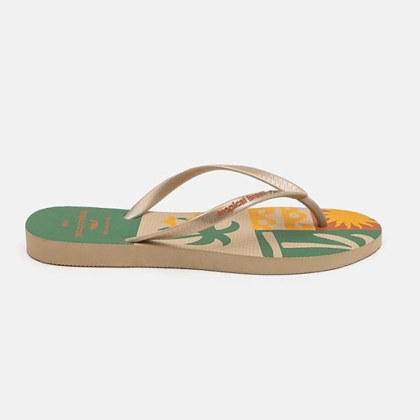 Tropical Print Gold Color Women's Flip Flops Sandals Cusomized Color sizes