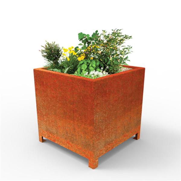 Buy Metal Garden Cube Corten Steel Planter With Feet at wholesale prices