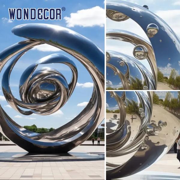 Outdoor Park Square Metal Art Abstract Stainless Steel Sculpture Star Ring