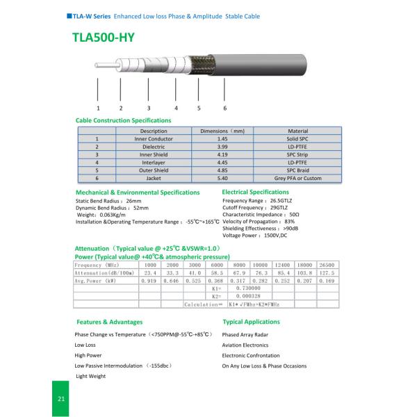 Buy TLA-W  Series Enhanced Low Loss Phase & Amplitude Stable Cable at wholesale prices