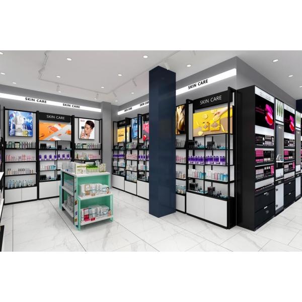 Buy Customized Durable Metal Cosmetic Display Shelves With Big Cab Lightbox at wholesale prices