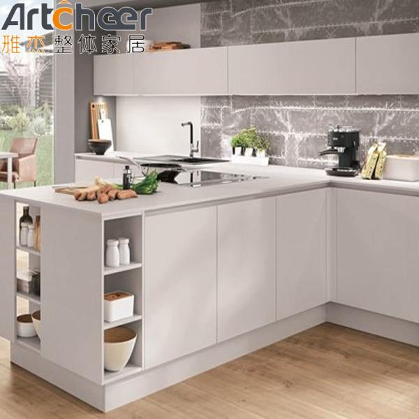 Buy Custom Size Gloss Finish Maple Kitchen Cabinets with Modern Metal Island Dining Table at wholesale prices