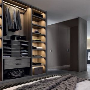 Popular Rattan Style Wardrobe , Particleboard Melamin Glass Walk In Closet