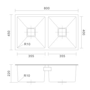 18 Gauge Undermount Stainless Steel Kitchen Sink PVD NANO 80x45