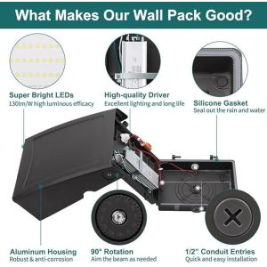 80W 60W 40W LED Wall Pack Light IP65 Waterproof Dimmable 0-10V