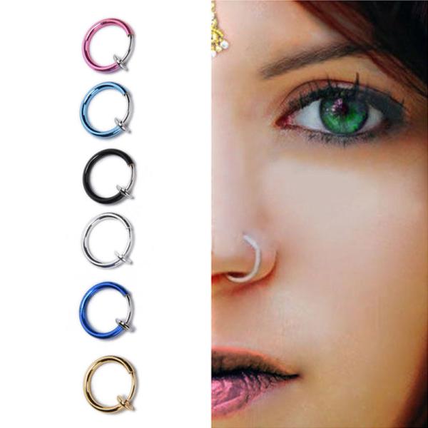 6 Colors New 2 PCS Clip on Boby Nose Lip Ear Fake Piercing Rings Stud Punk Goth